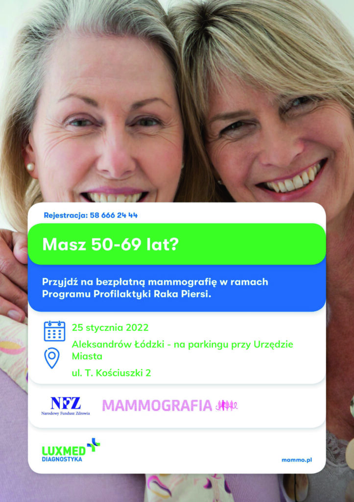 Plakat informujący o bezpłatnych badaniach mammograficznych