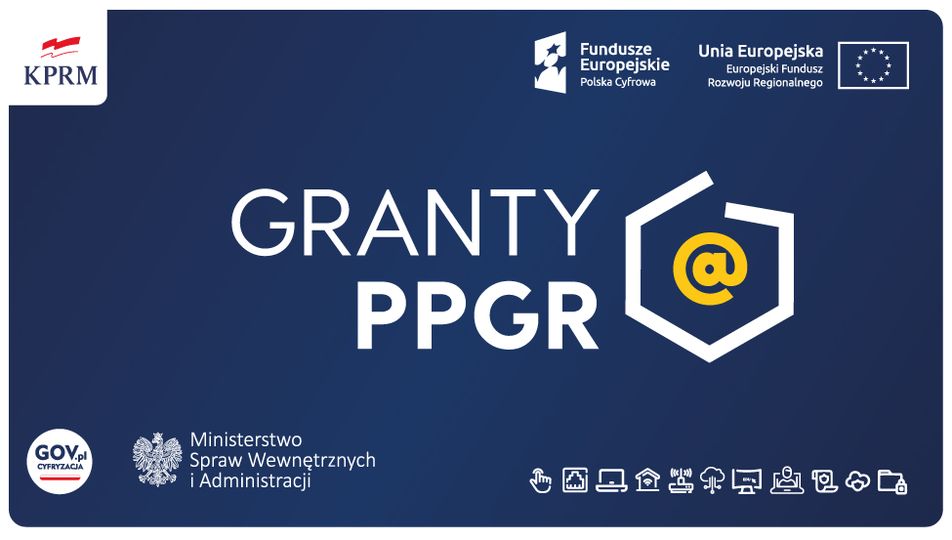 Grafika do ogłoszenia dotyczącego projektu: Cyfrowa Gmina – Wsparcie dzieci z rodzin pegeerowskich w rozwoju cyfrowym – „Granty PPGR”.