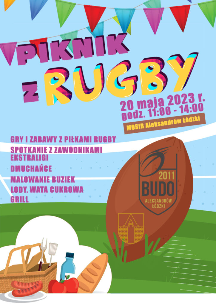 Grafika promująca piknik z rugby