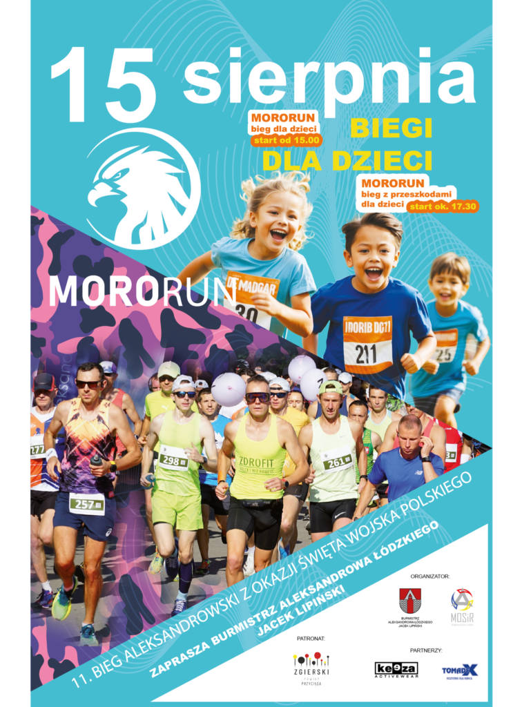 Plakat promujący 11. edycję Aleksandrowskiego Biegu z okazji Święta Wojska Polskiego MORORUN.